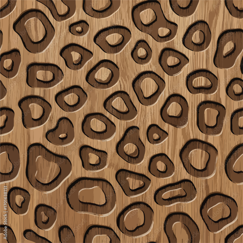 Fototapeta premium Wood texture with leopard print pattern creating a natural and wild design, seamless pattern, Stock royalty.