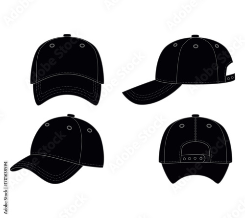 Black caps set for mockup