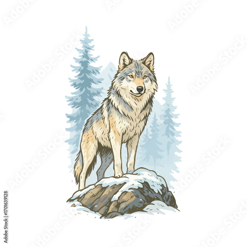 Majestic Wolf Portrait A Detailed Illustration
