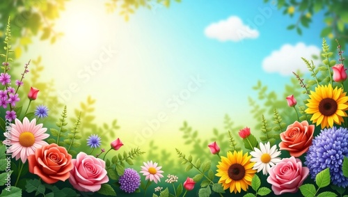 Vibrant Summer Flowers Sunny Garden Floral Border sunflowers