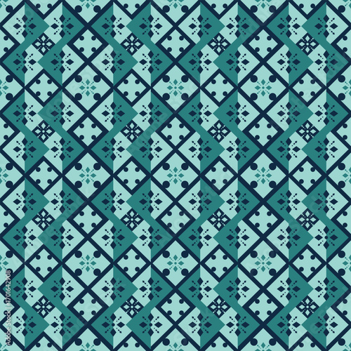 Aztec geometric seamless with teal and aqua tones