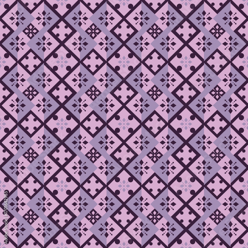 Mystical Aztec geometric seamless in lavender and plum