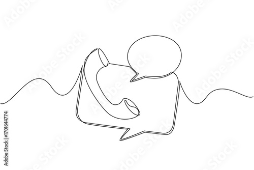 Continuous one line drawing telephone receiver with callout. Symbolization of conversation. Via chat or telephone. International Customer Support Day. Single line draw design vector illustration