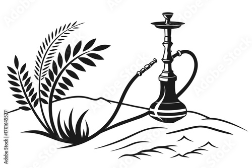 Black and White Hookah with Desert Plants.