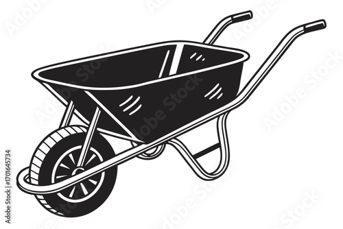 Black and White Wheelbarrow Illustration.
