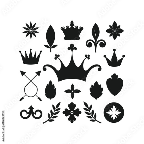 Vintage Page Decor Set with Crowns, Arrows and Elegant Floral Ornaments