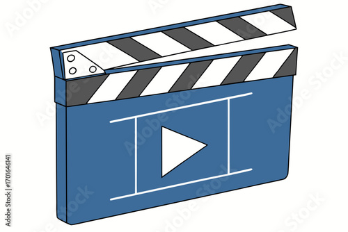 Blue Movie Clapperboard with Play Button Icon 1.