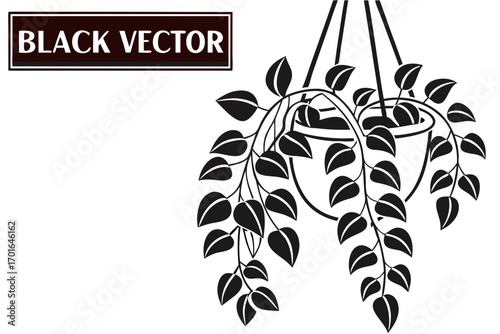Black Vector Hanging Potted Plant Silhouette.