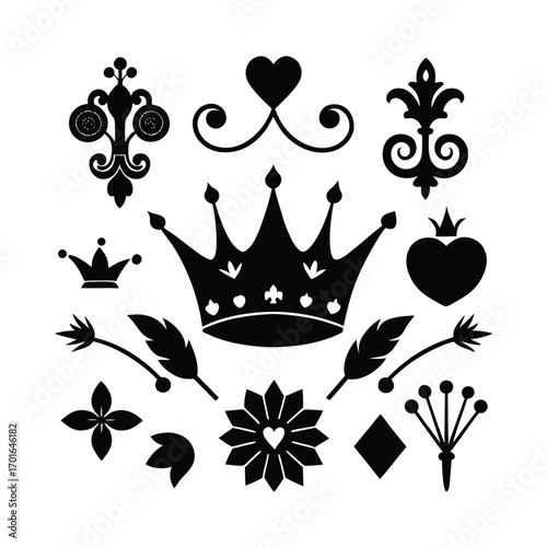 Vintage Page Decor Set with Crowns, Arrows and Elegant Floral Ornaments