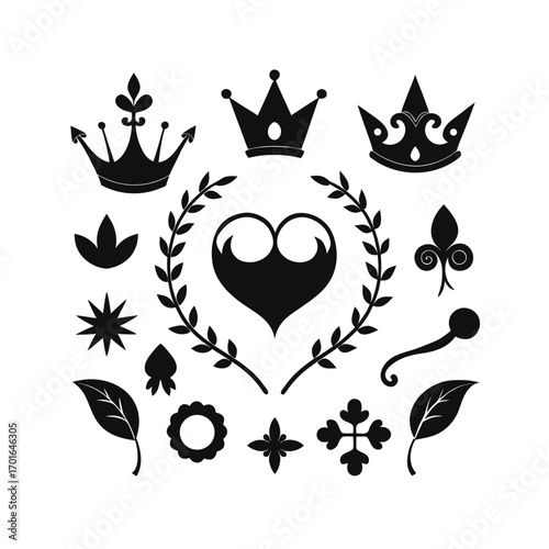 Vintage Page Decor Set with Crowns, Arrows and Elegant Floral Ornaments