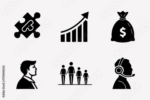 Business Icons Puzzle Growth Money People and Support.