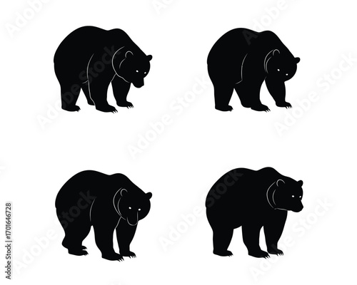 Four black bear silhouettes in different walking poses against a white background representing wildlife and nature