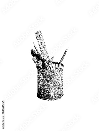 Pen Holder with Drawing Tools in Stippled Black and White
