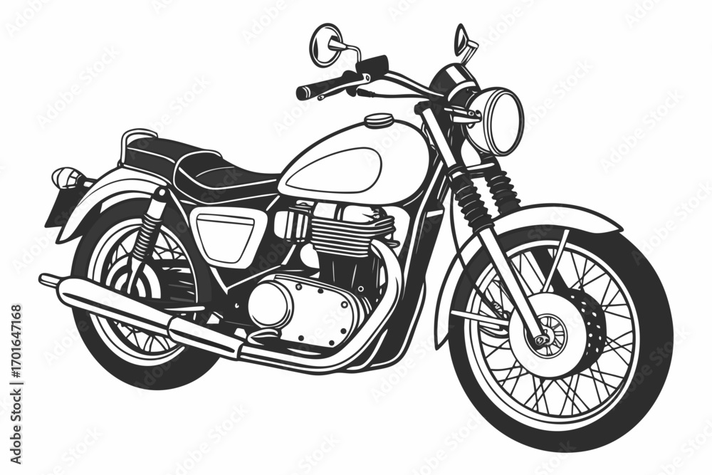 Fototapeta premium Classic Motorcycle Illustration Black and White.