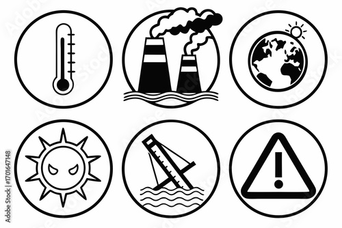 Climate Change Icons Global Warming and Environmental Threats.