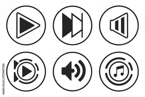 Collection of Media Player and Audio Icons.