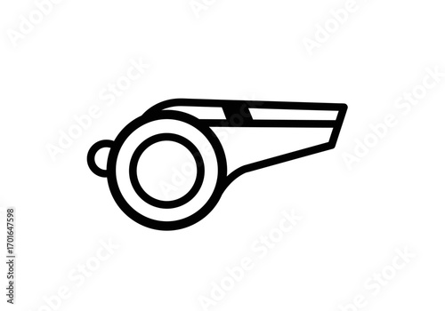 Line drawing of a whistle, black and white.