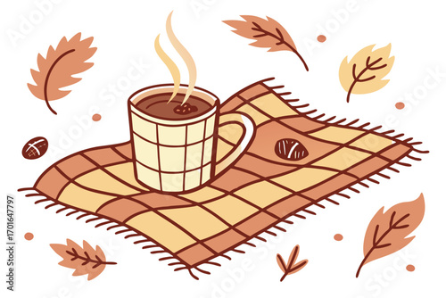 Cozy Autumn Coffee Mug with Falling Leaves.
