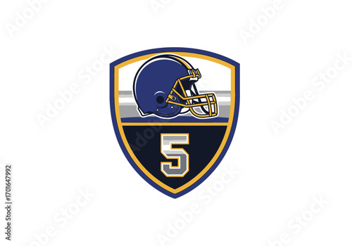 Football Helmet Shield Logo with Number 5