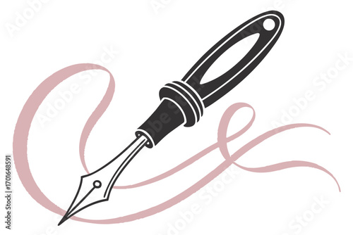 Elegant Fountain Pen with Swirling Ink Strokes.