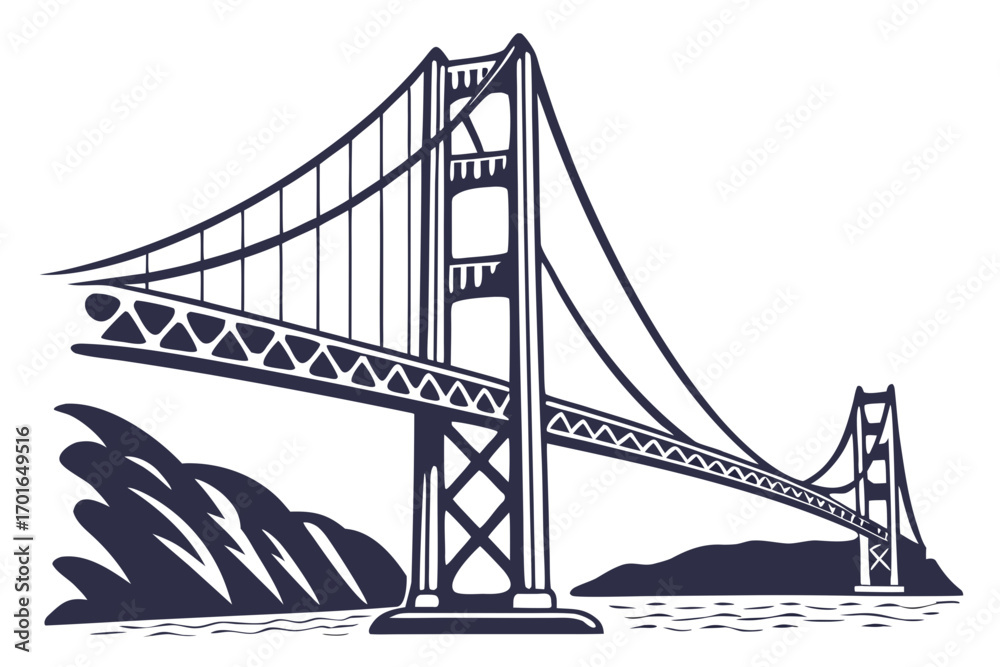 Fototapeta premium Iconic Golden Gate Bridge Silhouette Illustration.