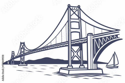 Iconic Suspension Bridge Over Water with Sailboat.