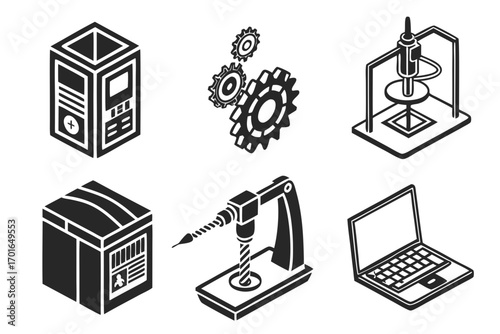 Industrial Technology and Manufacturing Icons Set.
