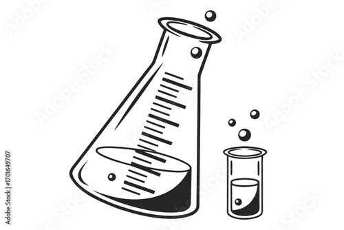 Laboratory Glassware with Bubbles and Measurements.