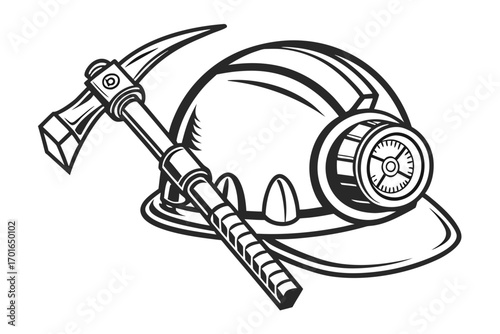 Mining Helmet and Pickaxe Illustration.