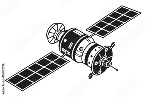 Satellite with Solar Panels in Space.