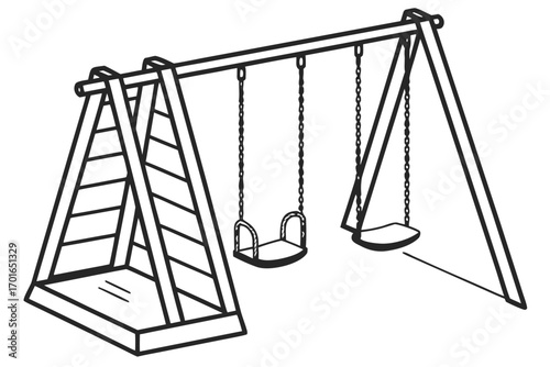 Simple Line Drawing of a Playground Swing Set.