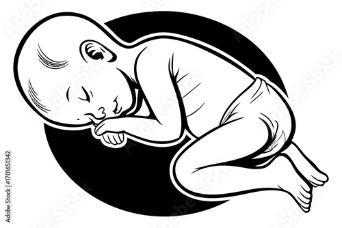 Sleeping Baby in Fetal Position Illustration.