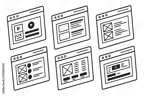 Six HandDrawn Website Wireframe Layouts.