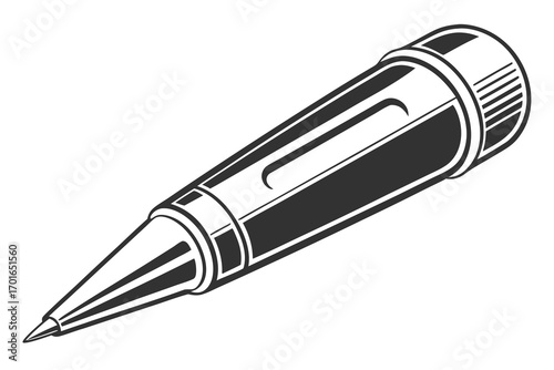 Stylized Black and White Ballpoint Pen Illustration.