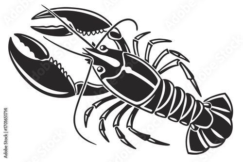 Stylized Black Lobster Silhouette Illustration.