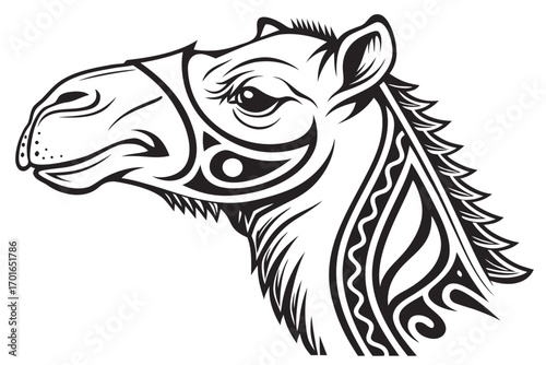Stylized Camel Head Tribal Tattoo Design.