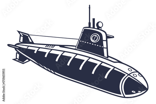Stylized Illustration of a Dark Blue Submarine.
