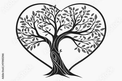 Stylized Tree of Life within a Heart Shape.