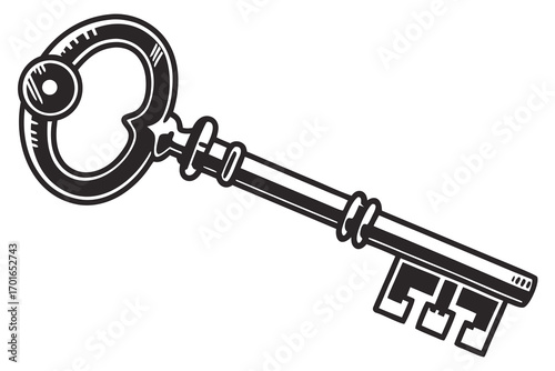 Vintage Ornate Skeleton Key Illustration.