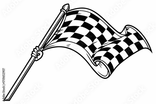Waving Checkered Flag for Racing Victory.