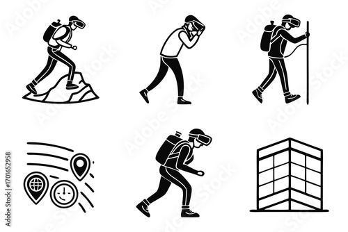 Virtual Reality Exploration and Navigation Icons.