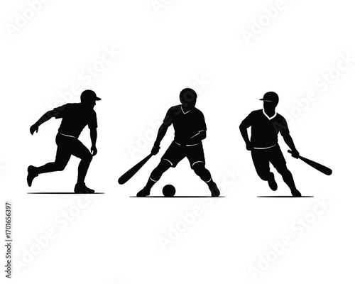 Dynamic silhouettes of baseball players in action illustrating the excitement of the game