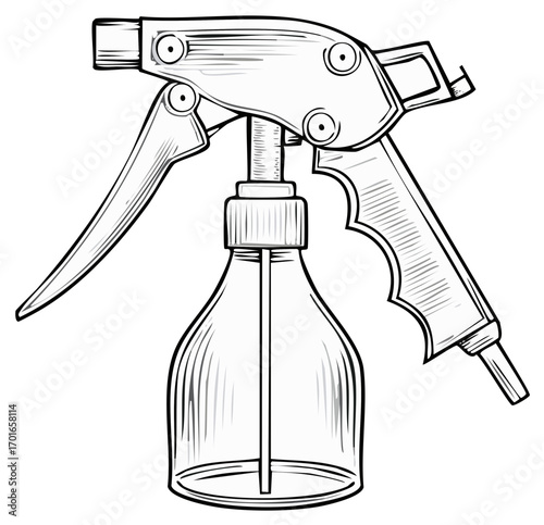 Handheld liquid spray bottle with trigger mechanism and clear transparent reservoir