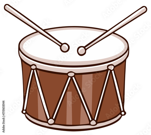 Classic Brown Drum with Drumsticks Ready to Play Music Illustration Musical Rhythm