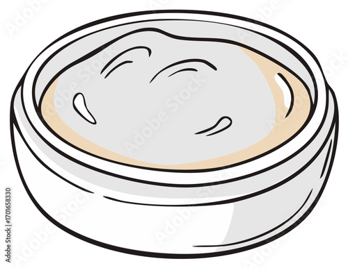 Illustration of a cream bowl, skincare product, body lotion, or cosmetic.