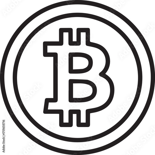 bitcoin crypto currency icon minimal outline blockchain digital coin money payment finance symbol black white