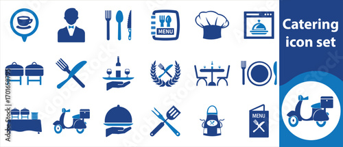 Catering icon set, spoon, fire, campfire, embers, grate, cloche, barbecue, badge, grilling, coal, grill, wine, tableware, isolated, kitchenware, flat, stove, cooking, cartoon and more