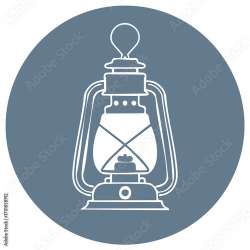 Vintage kerosene oil lamp icon with simple line art for camping and adventure themes