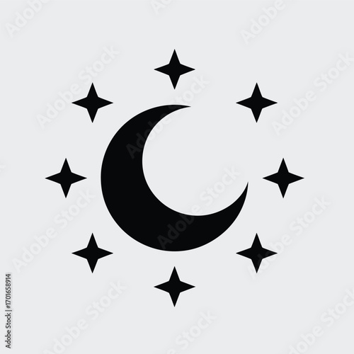 Minimalist Flat Silhouette, Celestial and Nighttime Design, Lunar Symbol Illustration, Space, Astronomy, Clip Art, Digital Graphic, Night Sky, Cosmic Iconography