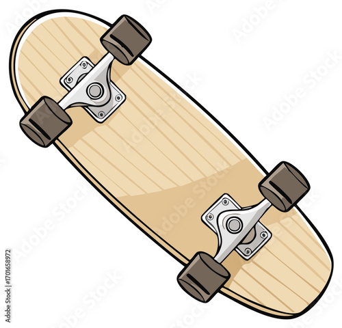 Classic wooden cruiser skateboard cartoon vector illustration